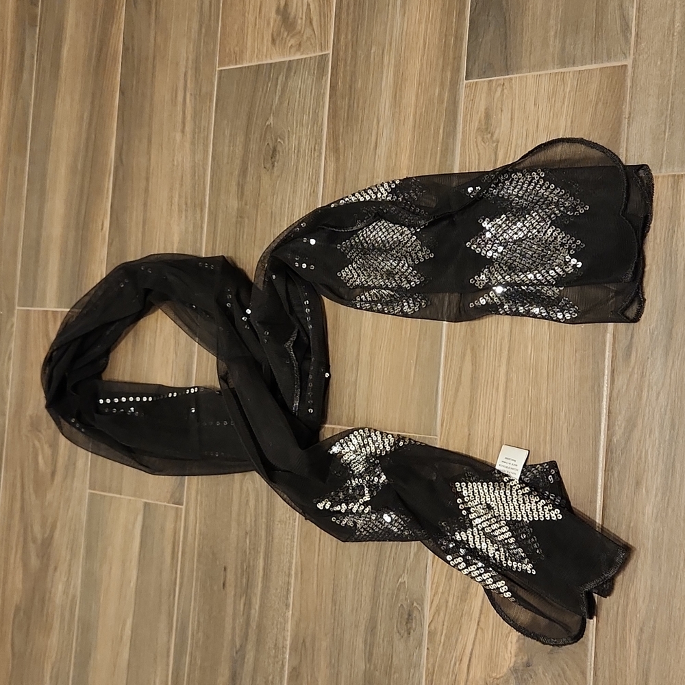 Joan Rivers Sheer black and silver sequins scarf